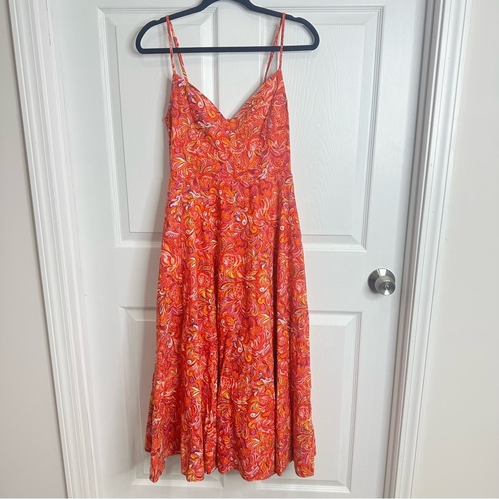 Jason Wu Linen floral paisley Midi dress size Small vacation summer resort
